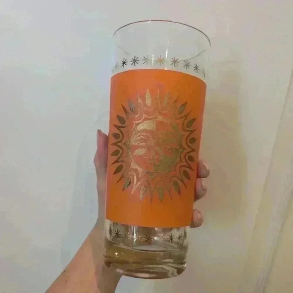 Vintage Celestial Sun Atomic 24K Gold Jeanette  Highball Glasses MCM - Picture 10 of 11